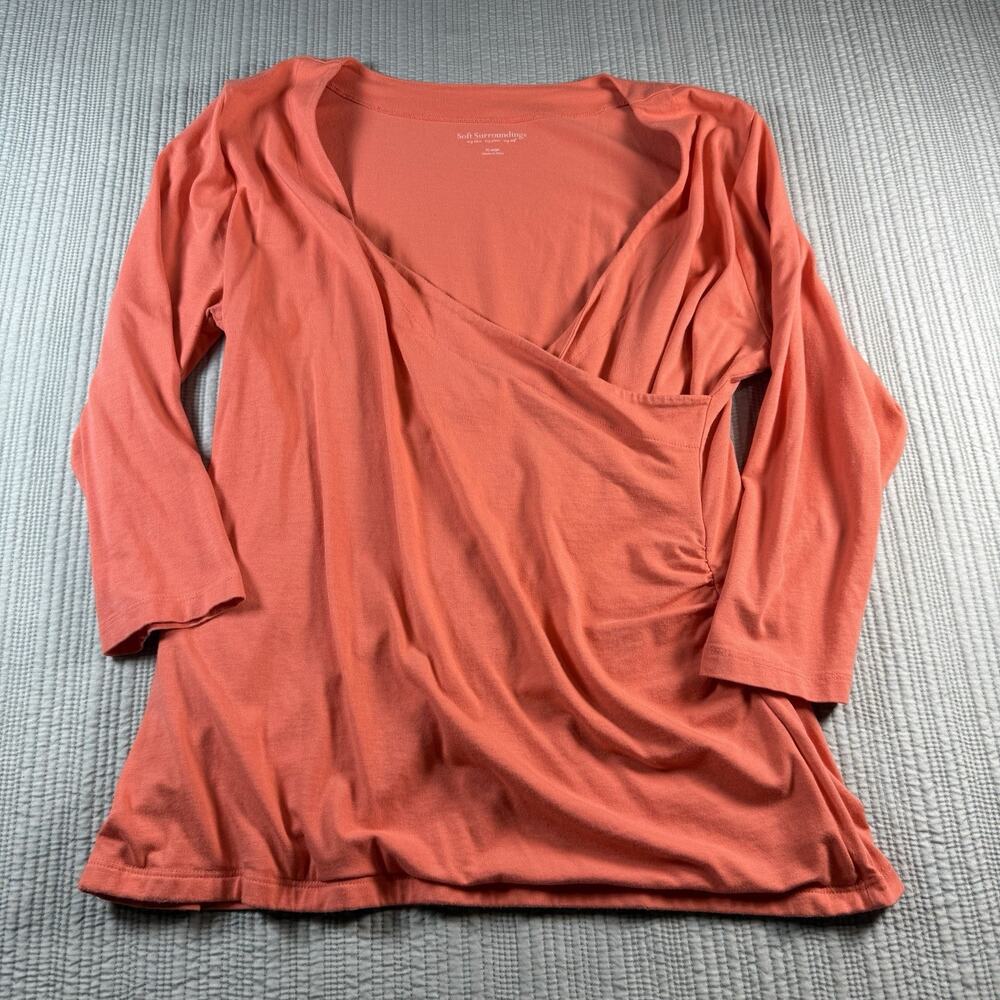 Soft Surroundings Knit Top Shirt Womens XL Ruched Side Boho Chic Elevated Basics